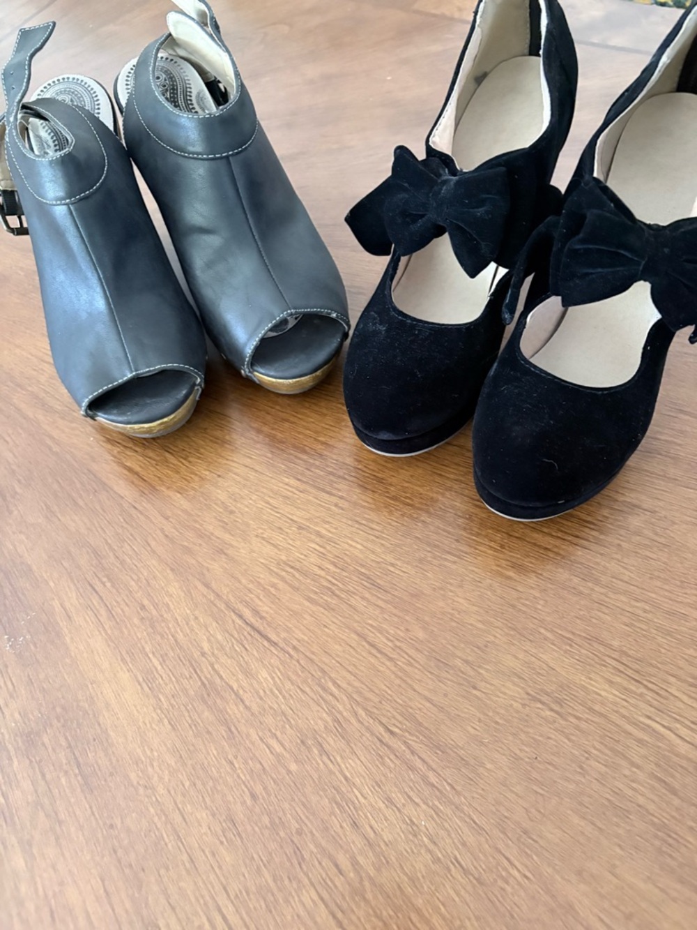 Two pair black heels wood boho and velvet- Women 7